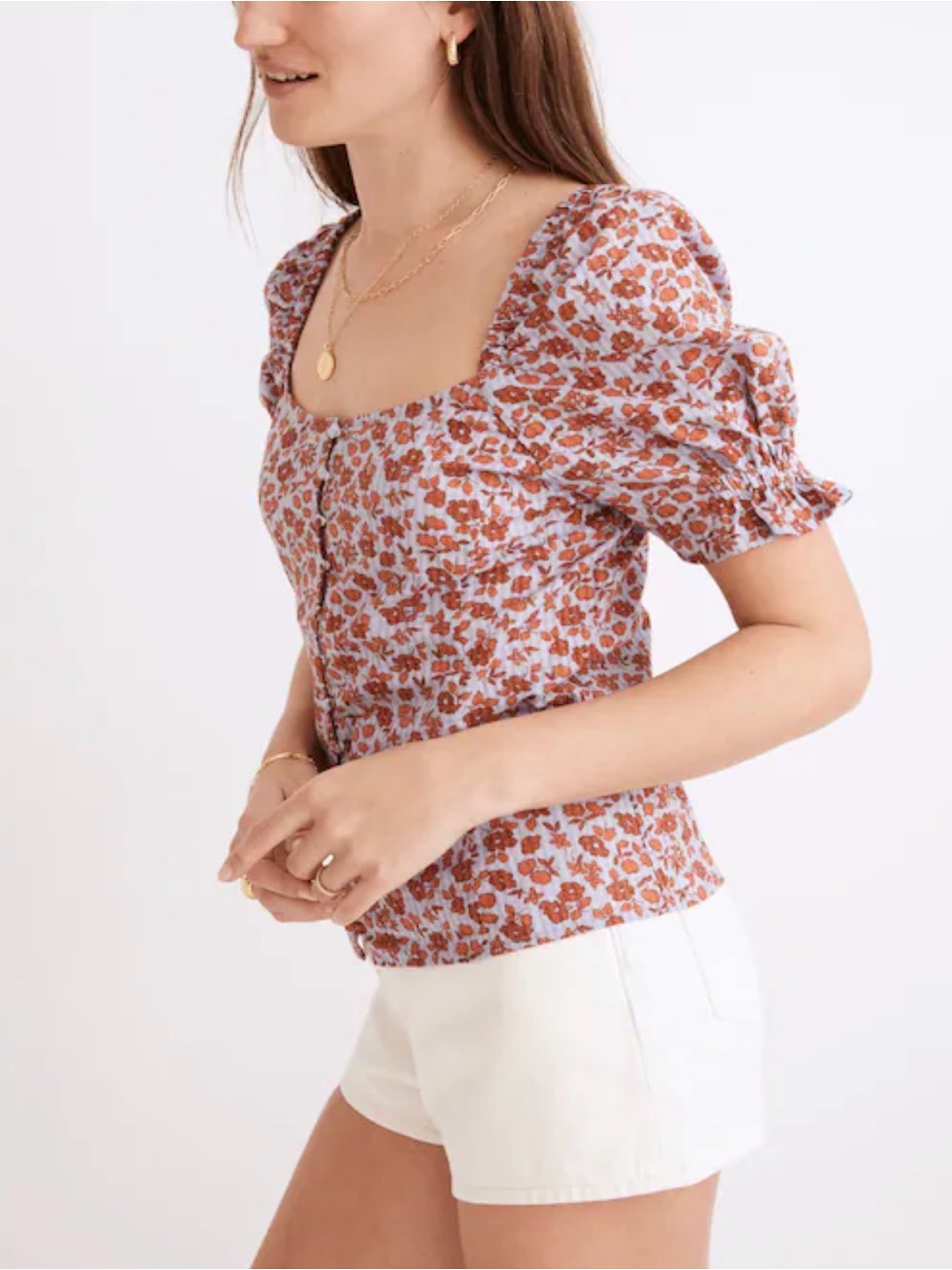 Madewell Button-Front Smocked-Back Top In Piccola Floral Size 14 Like New